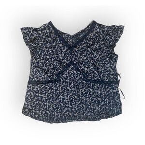 Venezia Plus Size 26 Silk Black Floral V-Neck Ruffle Sleeve Blouse